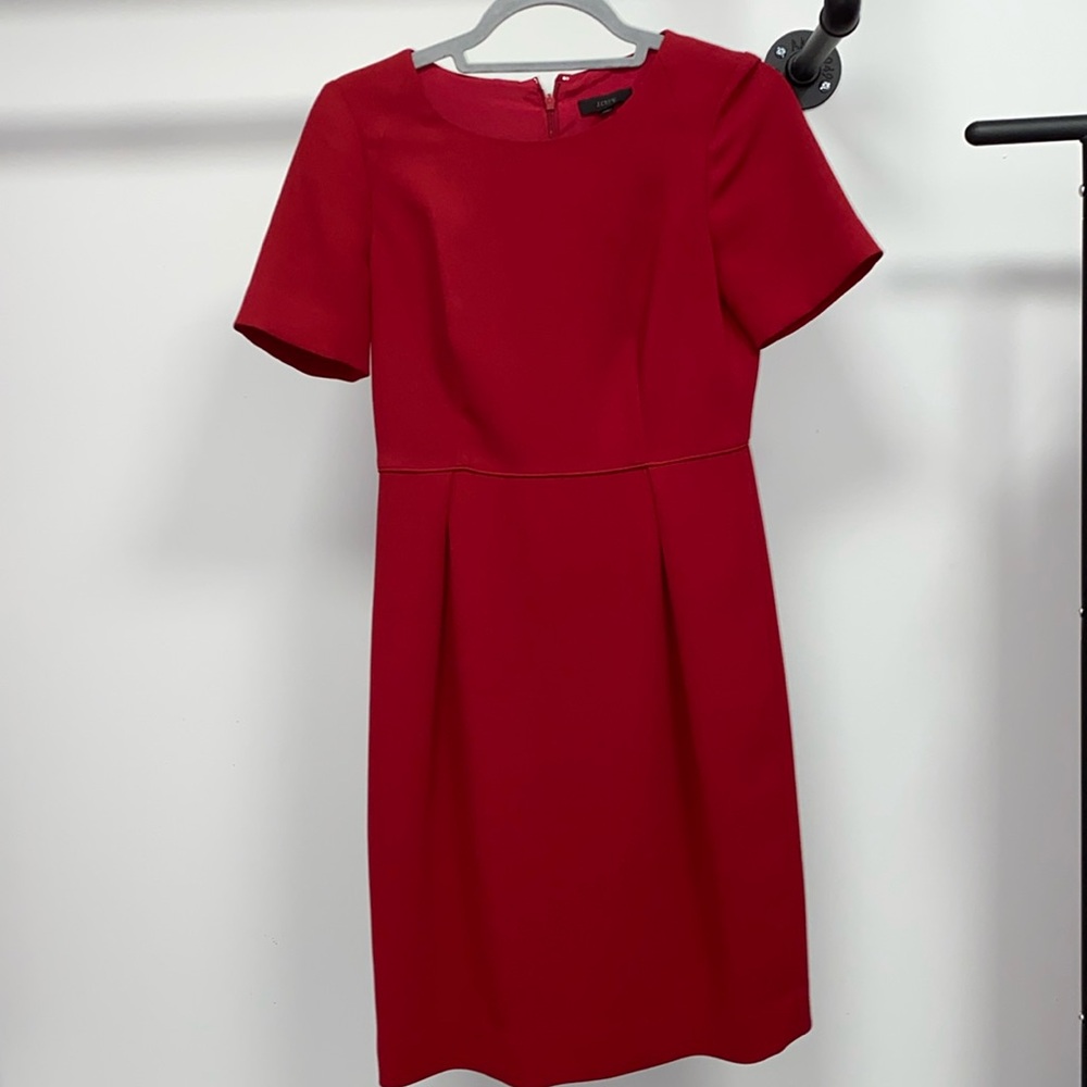 J. Crew Red short sleeve suiting crepe lined dress 0